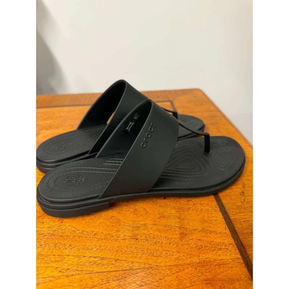 Crocs Serena Flip Flops Black Womens 7 Sandals T-Strap Flat 205468-060